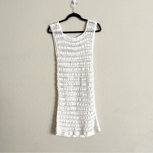 Helen Jon White Crochet Sleeveless Dress size S eyelet summer coverup beach chic